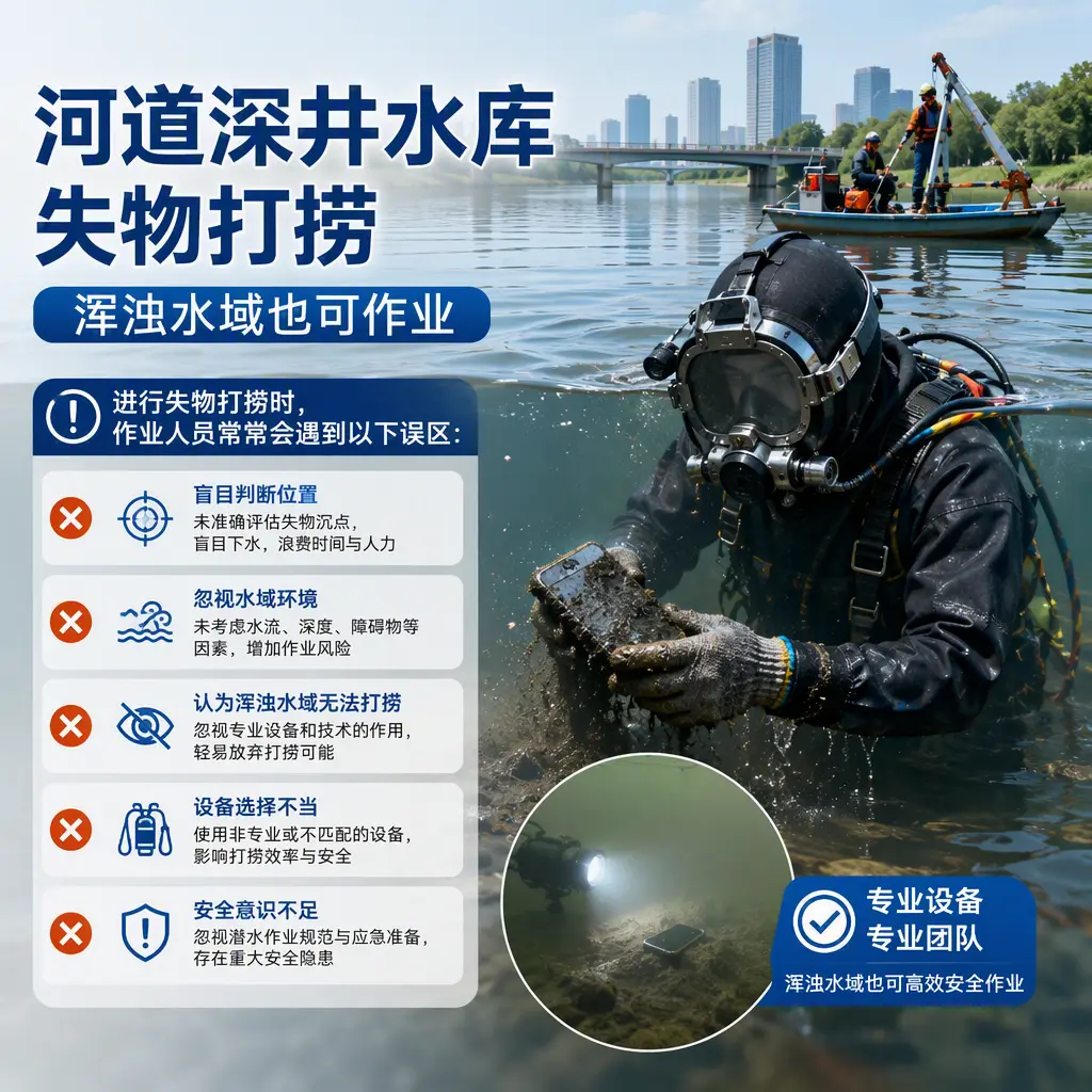 河道深井水库失物打捞,浑浊水域也可作业阳春